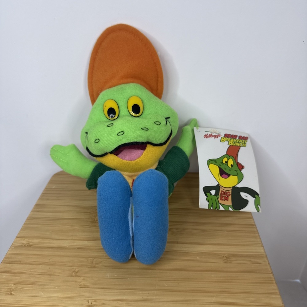 Vintage Dig 'Em‎ Frog Beanie Plush 8" Kelloggs Sugar Smacks Cereal Mascot 1997